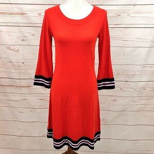 Boden Retro Trudy Stripe Bell Sleeve Wool Blend Mod Knit Sweater Scooter Dress